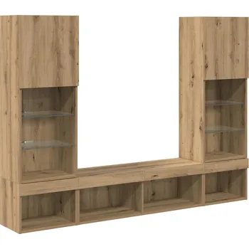 Televizní stolek TV nástěnné jednotky s LED 5 pcs Artisanový dub 40,5 x 30 x 102 cm