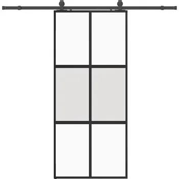 Interiérové dveře Posuvné dveře se sadou kování, černé, 90x205 cm, tvrzené sklo