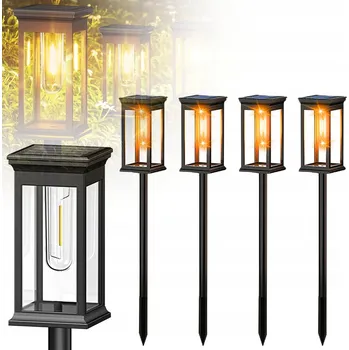 Venkovní osvětlení 4X SOLÁRNÍ LAMPA ZAPICHOVACÍ ZAHRADNÍ VODĚODOLNÁ SOUMRAKOVÝ SENZOR ŽÁROVKA
