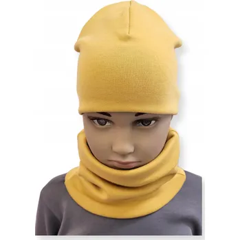 Čepice Souprava ČEPICE + NÁKRČNÍK 74-80-86 kojenecká souprava velikost 40-44 HOŘČICE