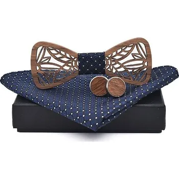 Motýlek SET Dřevěný vyřezávaný motýlek Klasik Modrý Modrá