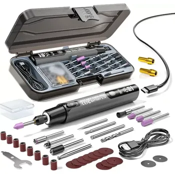 Brusný kotouč Nakida RPT-M1 Aku mikro bruska 3,2 mm 16000 ot/min 39 ks LED displej USB-C (aku mikro bruska 3,2 mm 16000 ot/min 6 rychlostí 39 dílů LED displej USB-C nabíjení použití při nabíjení mini přímá bruska gravírka sada nástavců broušení leštění řezání vrtání)