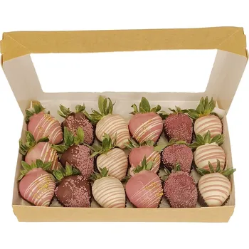 Dárkový potravinový koš Jahody v čokoládě – dárková krabička Překvapení Velikost produktu: Malá 0,40 kg