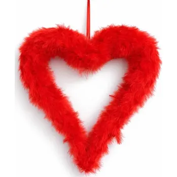 Vánoční ozdoba DECOLED Srdce z peříček, 37 cm, červená