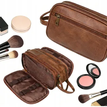 Kosmetická taška Pánská cestovní kosmetická taška Velká Kožená Hnědá prostorná
