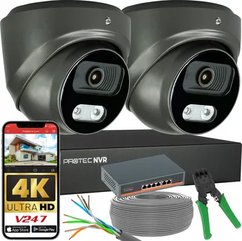 IP kamera Sada 2 Grafitových IP Kamer 8Mpx 4K POE Switch PoE Detekce bez HDD