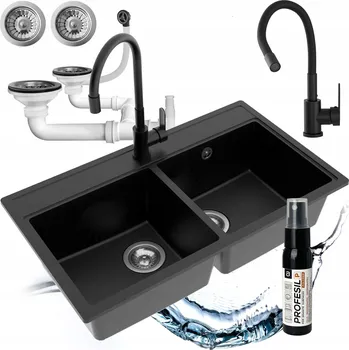 Granitový dřez Dvoukomorový granitový dřez Milo Metro černý