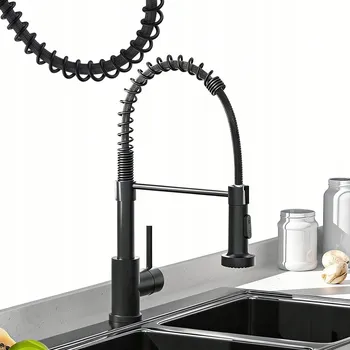 Vodovodní baterie Kuchyňská baterie černá s vytahovací sprcha 46 cm