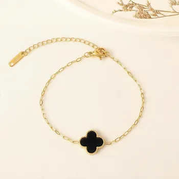 Náramek Náramek z chirurgické oceli - Černý Clover