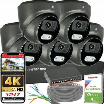 IP kamera Sada 5 Grafitových IP Kamer 8Mpx 4K POE Switch PoE Detekce HDD 2TB