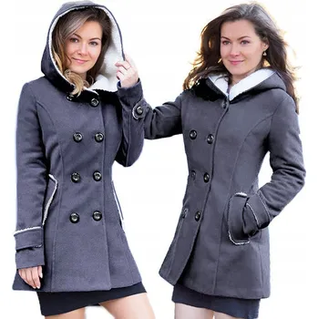 Dámský kabát ITALSKÝ KABÁT S KAPUCÍ TEPLÝ S KOŽÍŠKEM 3XL