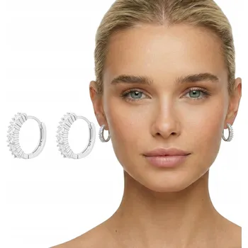 Náušnice Náušnice 17 mm – Kruhy se Zirkony Elegantní Stříbrná Barva Klasické