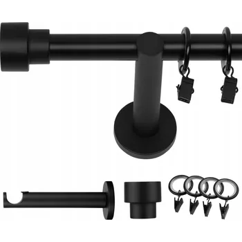 Garnýž GARNÝŽ JEDNOŘADÁ 160 CM 19 MM ČERNÁ MATNÁ SLICK TICHÉ KROUŽKY SE ŽABKAMI