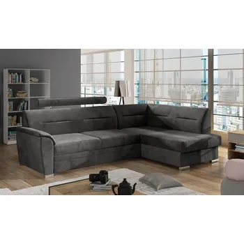 Sedací souprava Rohová sedačka NEJBY WILUNA se záhlavníkem, pravá, voděodolná látka Monolith 92, šedá + vyzvednutí ZDARMA