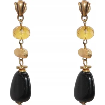 Náušnice Náušnice visací CANTO stříbrné s korálkem a černým kamenem – 5 cm