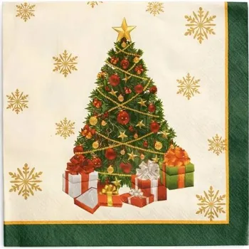 Velikonoční dekorace DECOLED Vánoční papírové ubrousky, 16,5 × 16,5 cm, 20 ks v balení, stromeček s dárky