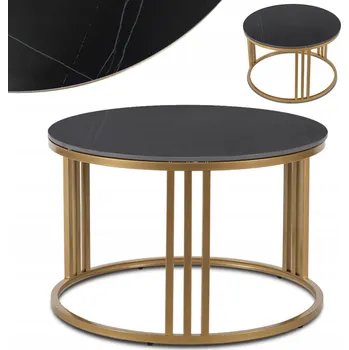 Konferenční stolek Konferenční stolek Kulatý Malý Zlatý Glamour Mramor Černý KORIN