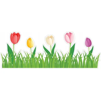Obraz OBOUSTRANNÁ JARNÍ DEKORACE NA OKNO - TULIPÁNY V TRÁVĚ BAREVNÉ (x4)