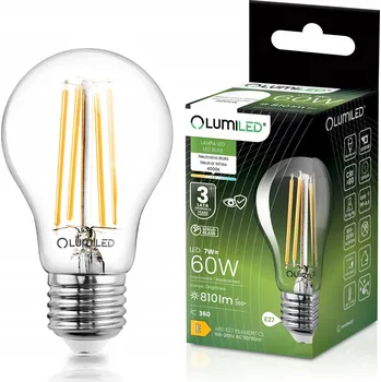Žárovka LED žárovka E27 A60 7W = 60W 810lm 4000K Neutrální 360° FILAMENT LUMILED