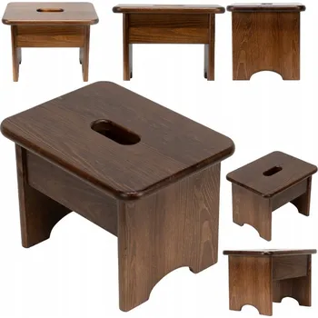 Taburet KUCHYŇSKÁ STOLIČKA TABURET DŘEVĚNÝ PODNOŽKA ODOLNÁ ZE DŘEVA HNĚDÁ