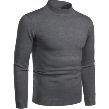 Pánský svetr ROLÁK PÁNSKÝ SVETR POLO ROLÁK ELASTICKÝ TMAVĚ ŠEDÝ ELEGANTNÍ HLADKÝ XL