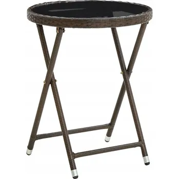 Konferenční stolek Čajový stolek, hnědý, 60 cm, PE ratan a tvrzené sklo