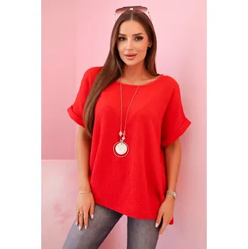 Dámská halenka Kesi Włoski : Muslínová blůza s náhrdelníkem - červená Kesi Włoski červená 3283840