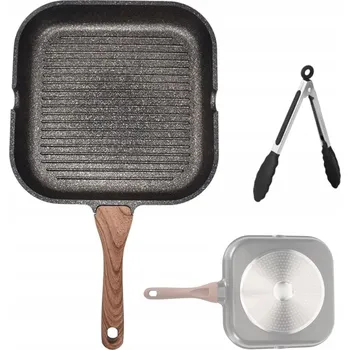 Pánev LITINOVÁ GRILOVACÍ PÁNEV MASIVNÍ TĚŽKÁ INDUKCE PLYN 28X28CM ČERNÁ