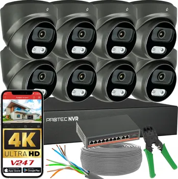 IP kamera Sada 8 Grafitových IP Kamer 8 Mpx 4K POE Switch PoE Detekce bez HDD