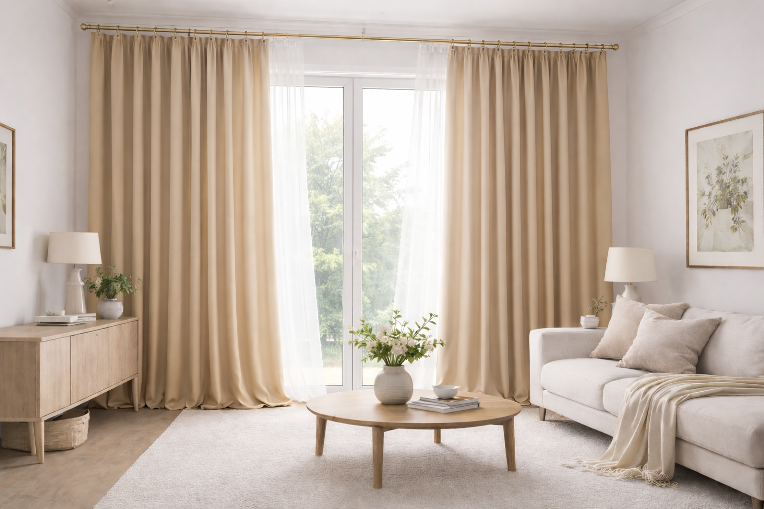 Orbytex Dekorační závěs hotový Adél - béžový Rozměry: Š/V 145x270 (1ks), Vršek závěsu: KROUŽKY