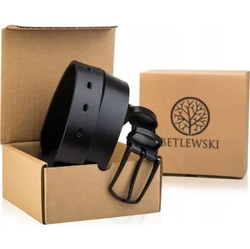 Opasek KOŽENÝ OPASEK Betlewski černý pásek ke kalhotám v krabičce