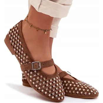 Dámské baleríny Dámské baleríny z eko semiše s kamínky, hnědé, velikost 40