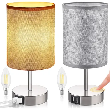 Lampička LAMPIČKA NA STŮL STOLNÍ NOČNÍ ŠKOLNÍ E27 LED DŘEVO ŠEDÁ 2KS