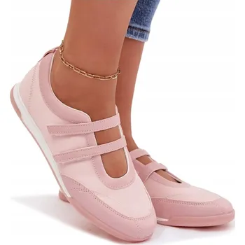 Dámské baleríny Dámské baleríny sportovního stylu z eko kůže s pásky růžové 39