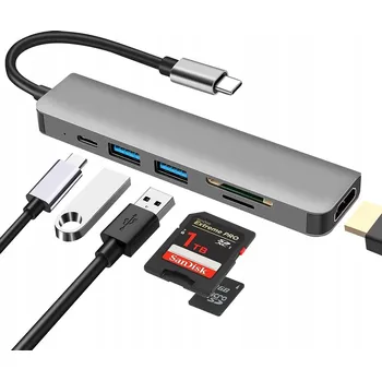 USB hub Adaptér USB C Hub 6 v 1, Typ C s 4K HDMI