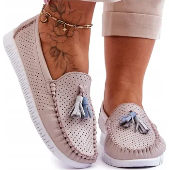 Dámské mokasíny DÁMSKÉ KOŽENÉ MOKASÍNY S VZOREM, SVĚTLE RŮŽOVÉ, VELIKOST 38