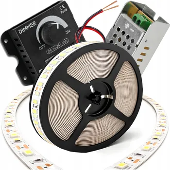 LED páska Sada LED pásku SMD 24W 5m 1500LM JASNÉ SVĚTLO + ZDROJ + STMÍVAČ