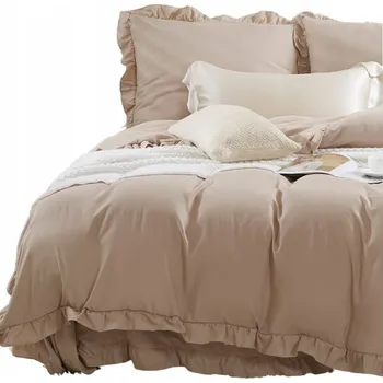 Povlečení Povlečení s volánem 220x200 RUFFY béžové, 2x 70x80 Designový povlak na polštář