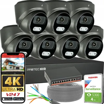 IP kamera Sada 7 Grafitových IP Kamer 8Mpx 4K POE Switch PoE Detekce HDD 4TB