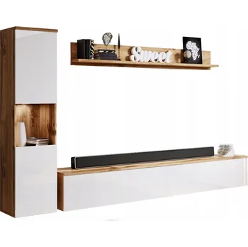 Obývací stěna Sestava nábytku do obývacího pokoje Bratex dub wotan bílý lesk, 3dílná