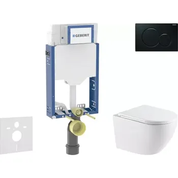 WC sada Geberit Kombifix - Set předstěnové instalace, klozetu Oudee a sedátka softclose, tlačítko Sigma01, černá SANI15CA5155