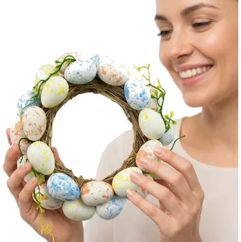 Velikonoční dekorace VELIKONOČNÍ VĚNEC 20 cm s polystyrenovými vajíčky
