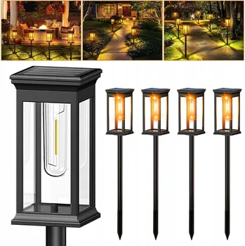 Venkovní osvětlení 4x Solární Zahradní Lampa Teplý senzor soumraku Velká baterie Premium