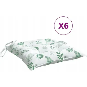 Podsedák Polštáře na židle, 6 ks, vzor listů, 40x40x7 cm, látka
