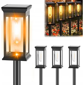 Venkovní osvětlení 4 KUSY Solární Zahradní LED Svítidla Sloupek Zapichovací Černá pro Zahradu Hrot