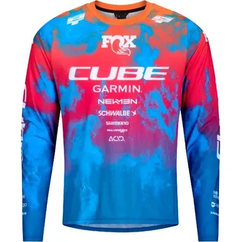 Cyklistické oblečení Dres s dlouhým rukávem CUBE MTB Jersey X Actionteam L/S blue´n´pink´orange Barva: Modrá, Velikost: XXL
