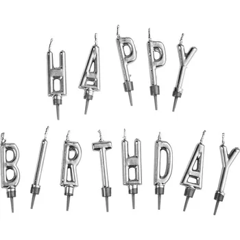 Dortová svíčka Butlers HAPPY BIRTHDAY Svíčky na dort set - stříbrná