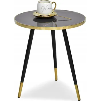 Konferenční stolek MALÝ KONFERENČNÍ STOLEK KULATÝ NA VYSOKÝCH NOHÁCH SE ZLATÝMI PRVKY ZOE S GRAFIT MARMOR