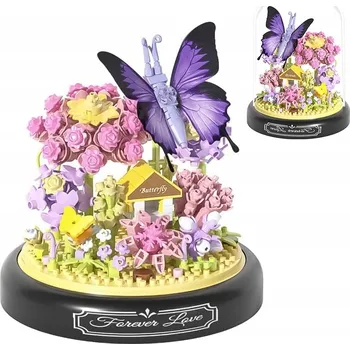 ostatní stavebnice KLOCKI KWIATKI KREATYWNE STAVEBNICE KVĚTINY PRO DĚTI FIALOVÉ KVĚTY MOTÝLI DEKORACE JAKO DÁREK