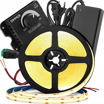 LED páska Zestaw Taśma LED Neon COB 12V 5m 4000K NEUTRÁLNÍ BÍLÁ + ZDROJ 60W + OVLADAČ